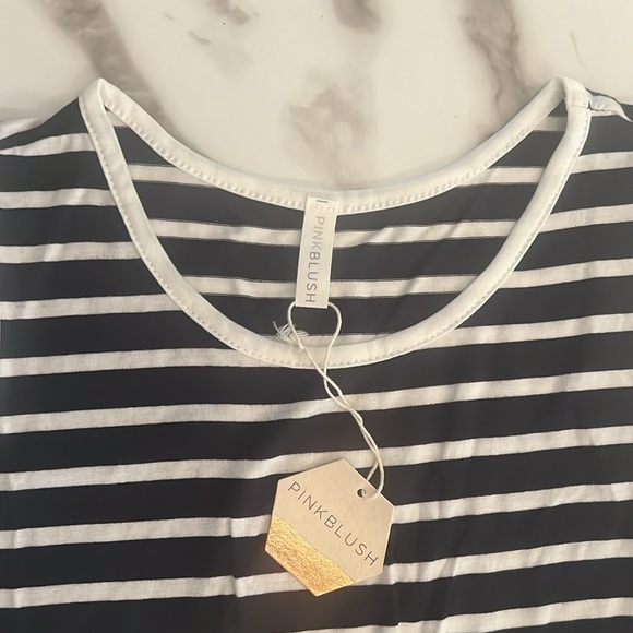 PinkBlush Navy Striped Crochet Trim Maternity Tank Top. Size S NWT - Picture 8 of 11